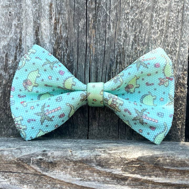 Christmas Dino Canvas Bowtie | Holiday Dog Accessory for wholesale by Very Vintage Designs