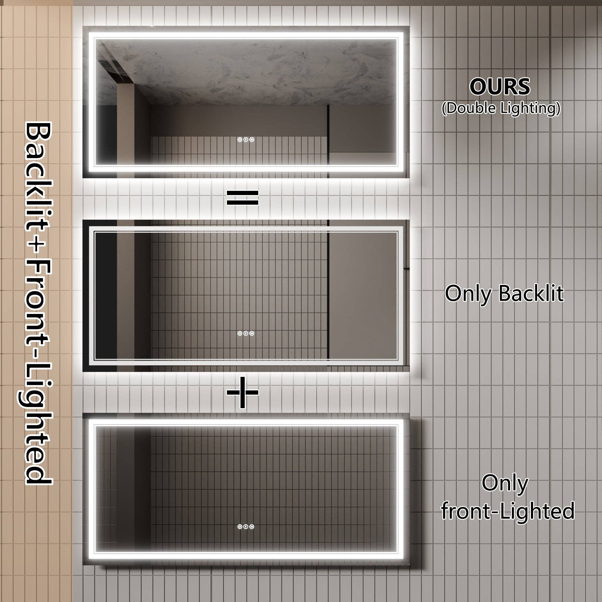 Brio Lighting - Wholesale Bathroom Mirror - Bathroom Mirror LED Vanity GlareGuard 60x28 Anti-Fog Backlit9