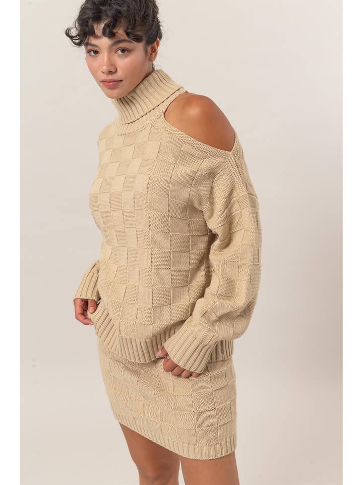 Conjunto de jersey y falda de punto trenzado Dz24f733-Set para venta al por mayor de HYFVE