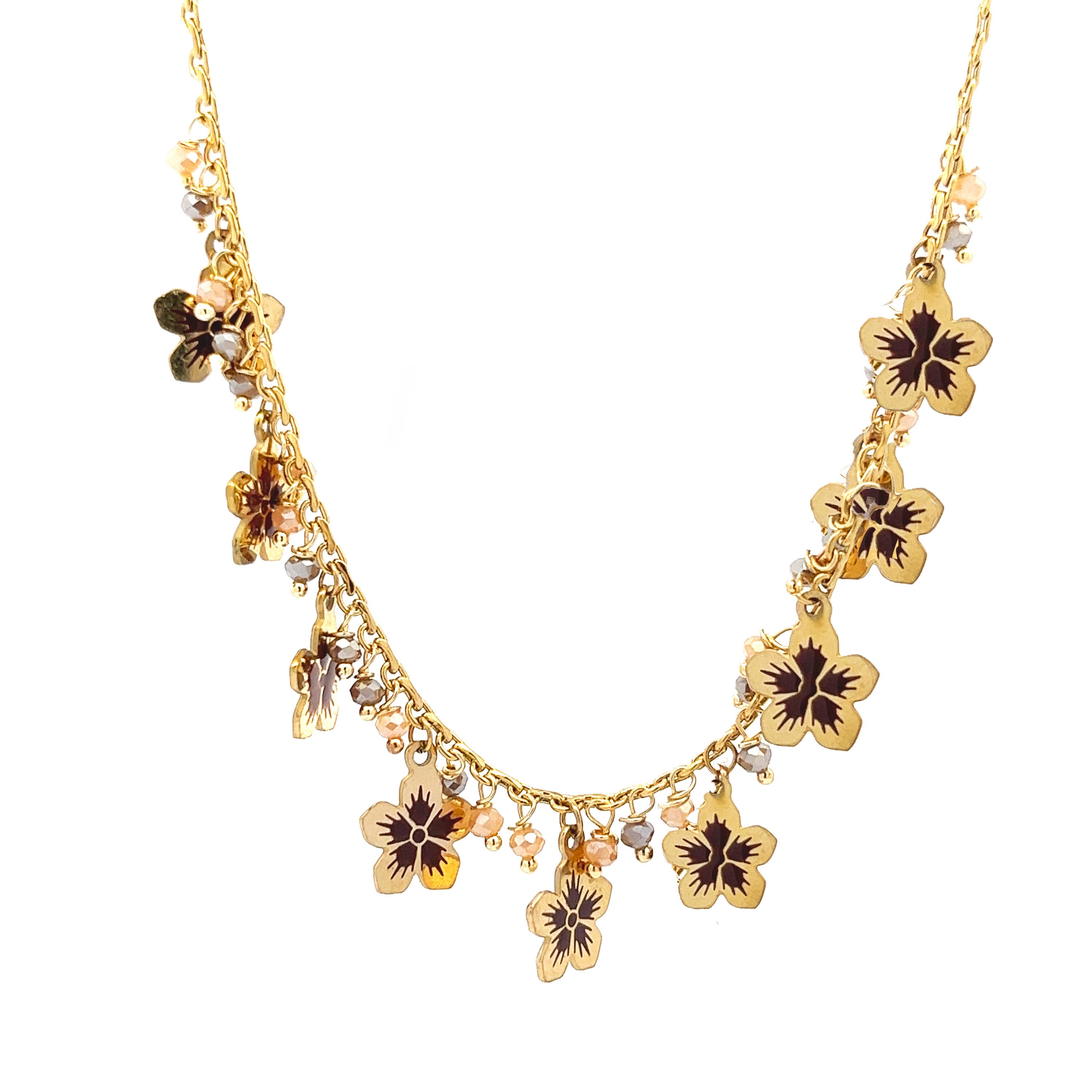 AMORINO SRL – Colar pingente/pendente por atacado – Colar Cristal E Flor - NK22134D1385