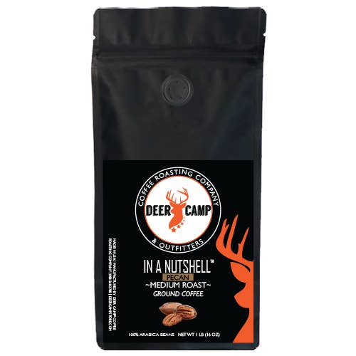 DEER CAMP® Coffee In A Nutshell™ Pecan Flavored Medium Roast for wholesale by DEER CAMP® Coffee Roasting Company & Outfitters