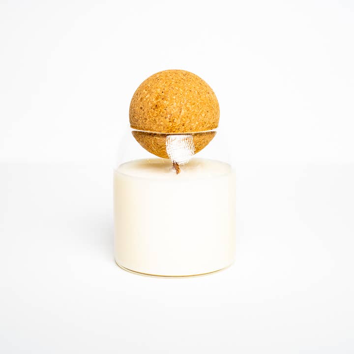 7 oz Cork Ball Glass Candle | Unlabeled | Private Label for wholesale by Noir Lux Candle Co