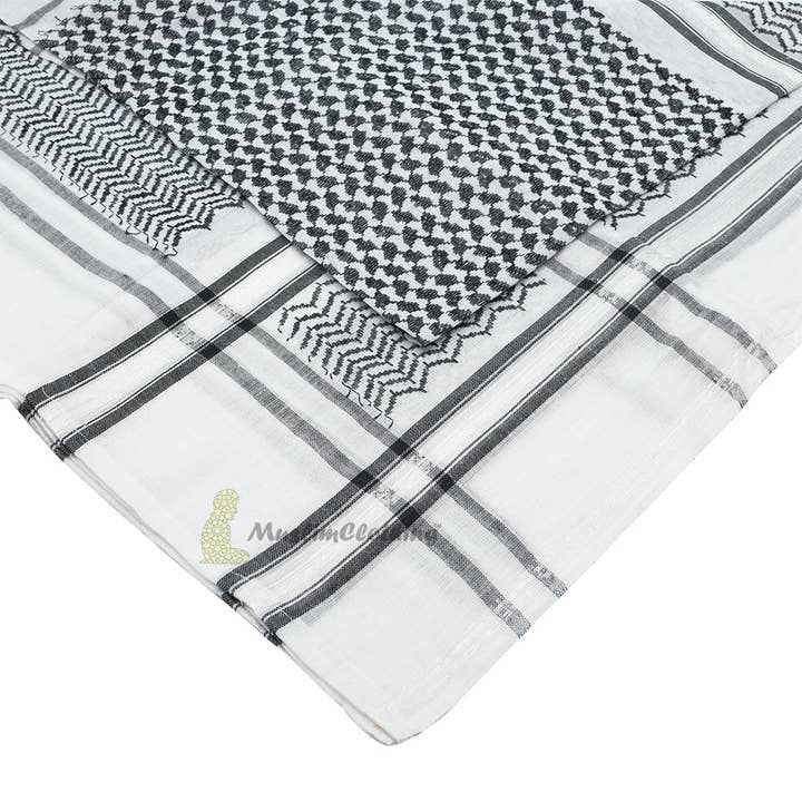 IndoMode - Wholesale Scarf - Men's - Black White Keffiyeh Arafat Scarf Shemagh 120X120cm Wide White Borders