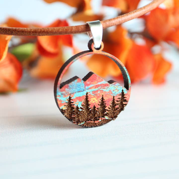 Copper Mountain Wood Pendant Adjustable Necklace for wholesale by Nine Mile Creative