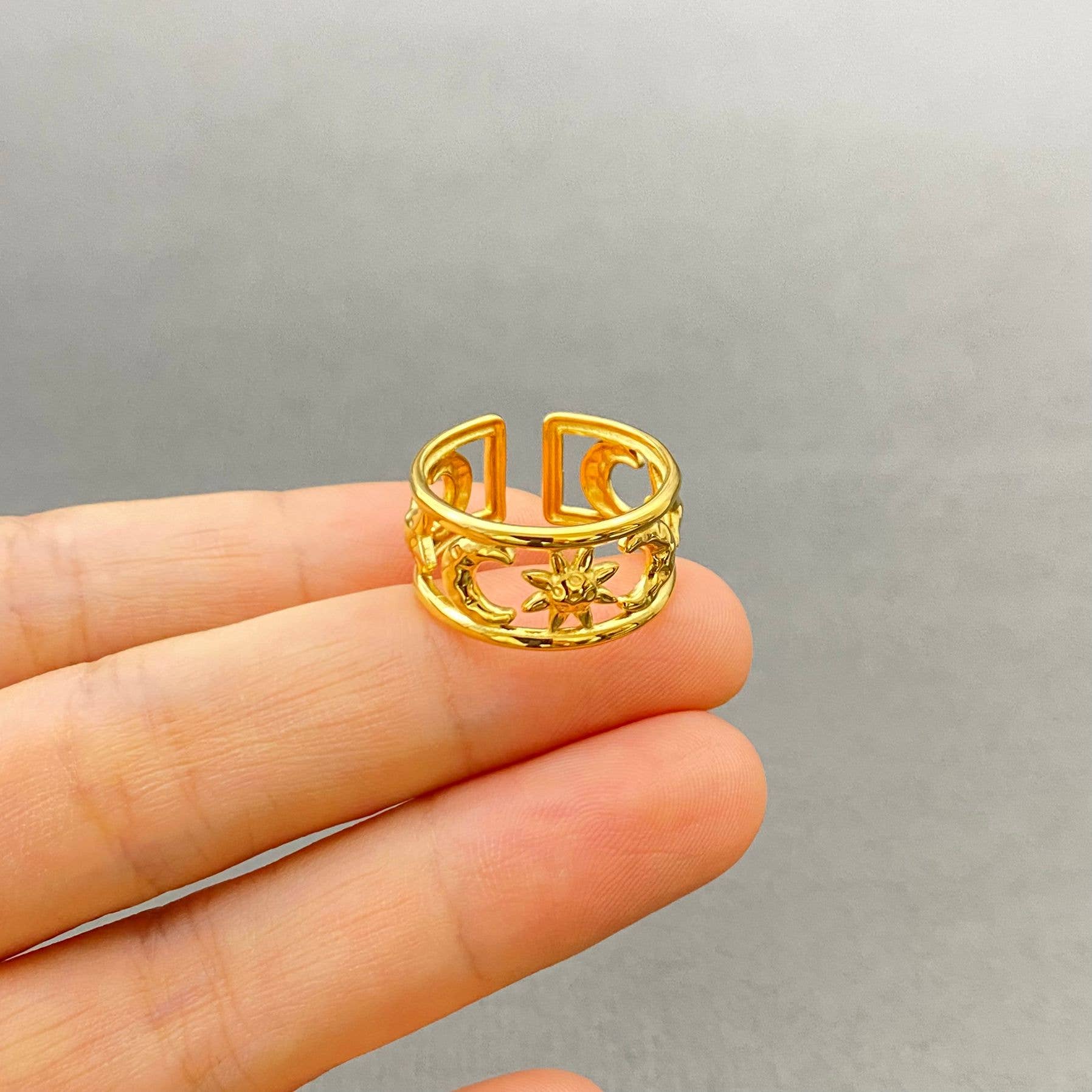 Mio Queena - Vendita all'ingrosso Anelli cocktail/statement - Anello Sole Luna Stella Bicolore 18K Oro SS - FGS/MS0