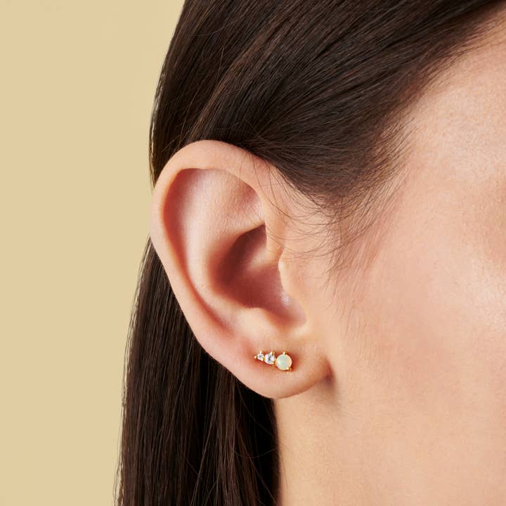 OPAL & WHITE TOPAZ TRILOGY STUD EARRINGS for wholesale by Fool's Gold Jewellery