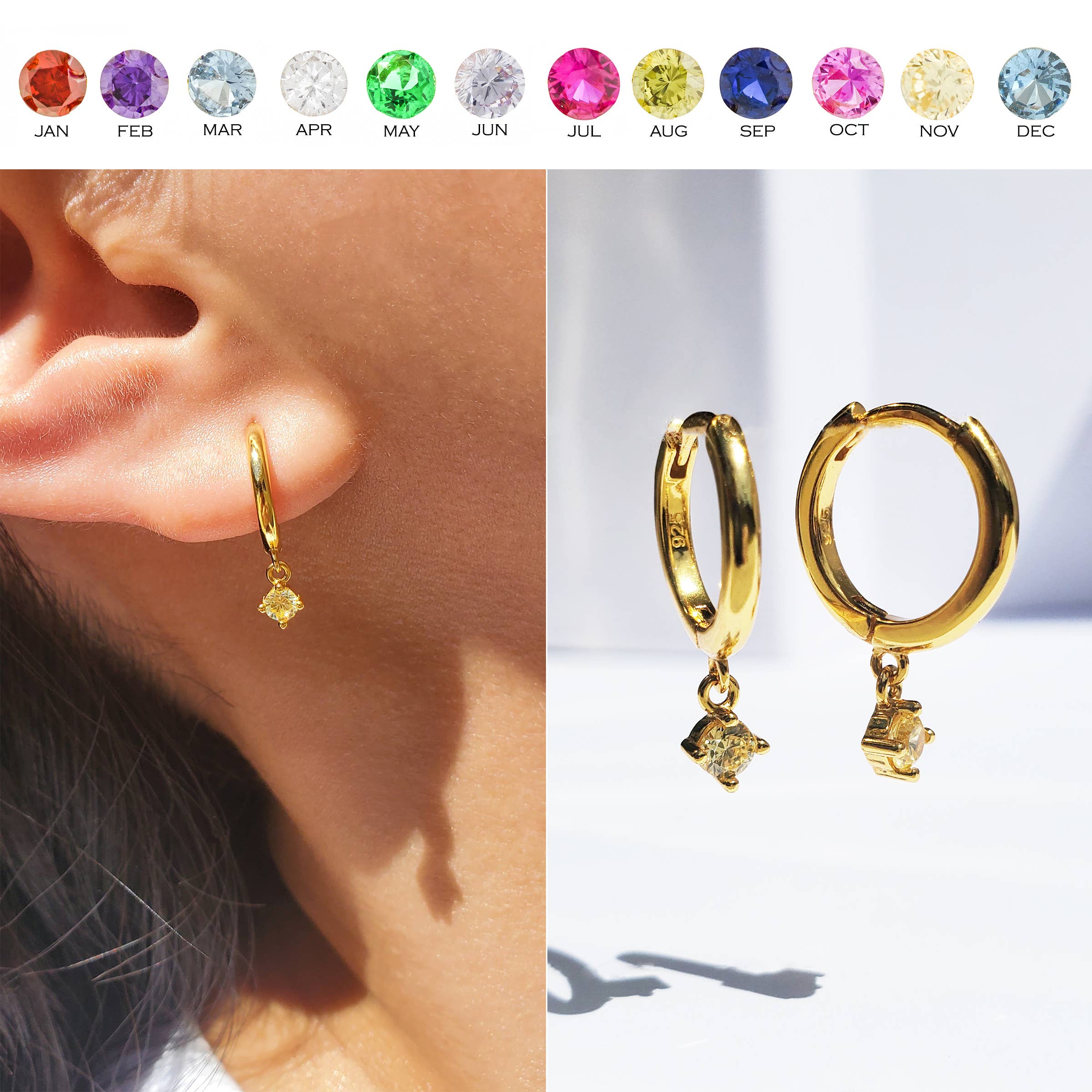 HolyBang Jewels - Wholesale Dangle Earrings - ROUND CUT BIRTHSTONE DANGLE HOOP EARRINGS - E-H60350