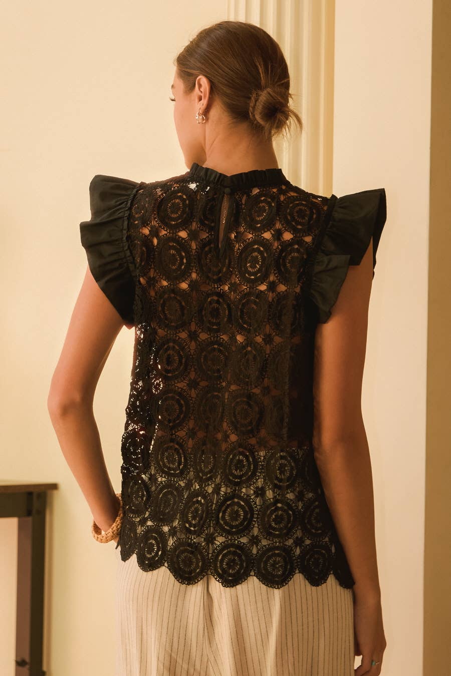 Oddi - Vente Chemisier – femme - Haut à manches courtes évasées en dentelle crochetée Plus3