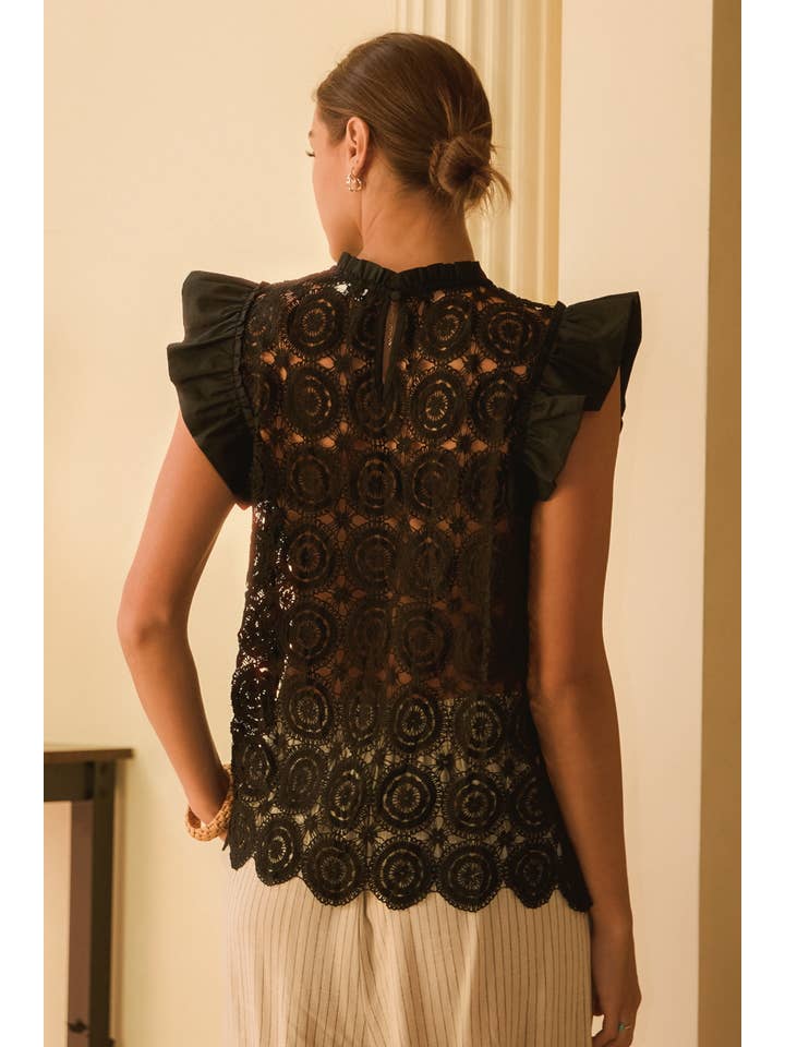 Oddi - Vente Chemisier – femme - Haut à manches courtes évasées en dentelle crochetée Plus3