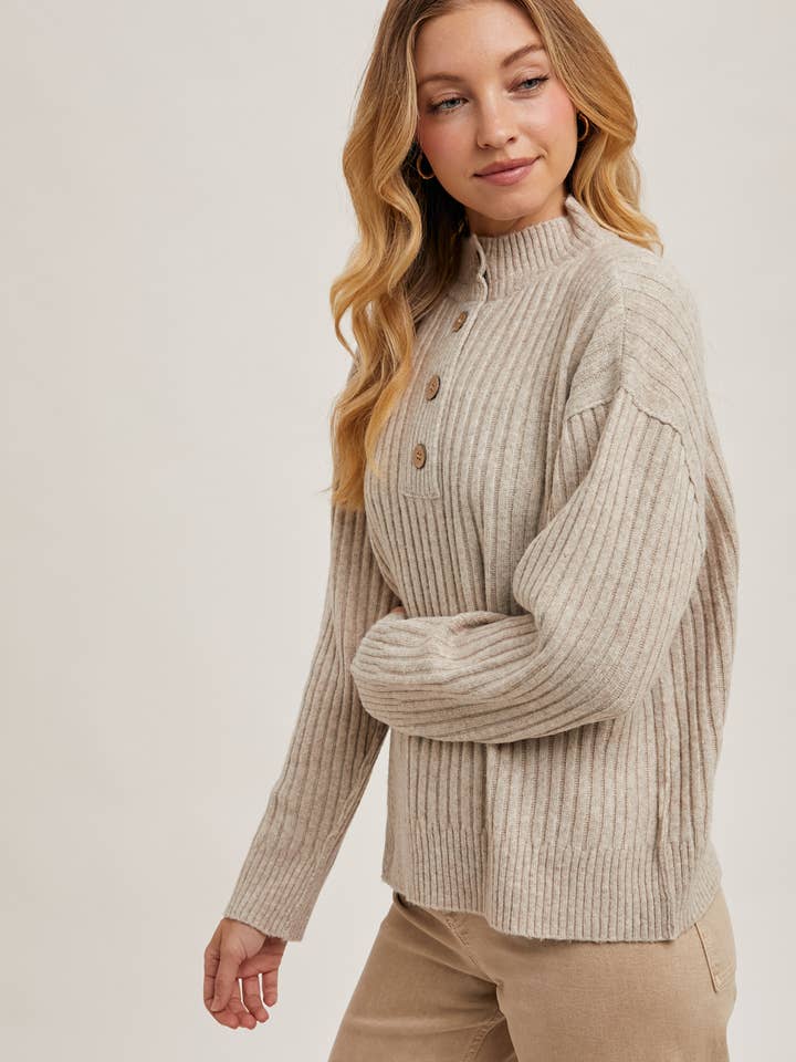 Bluivy - Vente Pull en maille – femme - PULL EN TRICOT À COL HENLEY ET BOUTONNÉ SUR LE DEVANT6