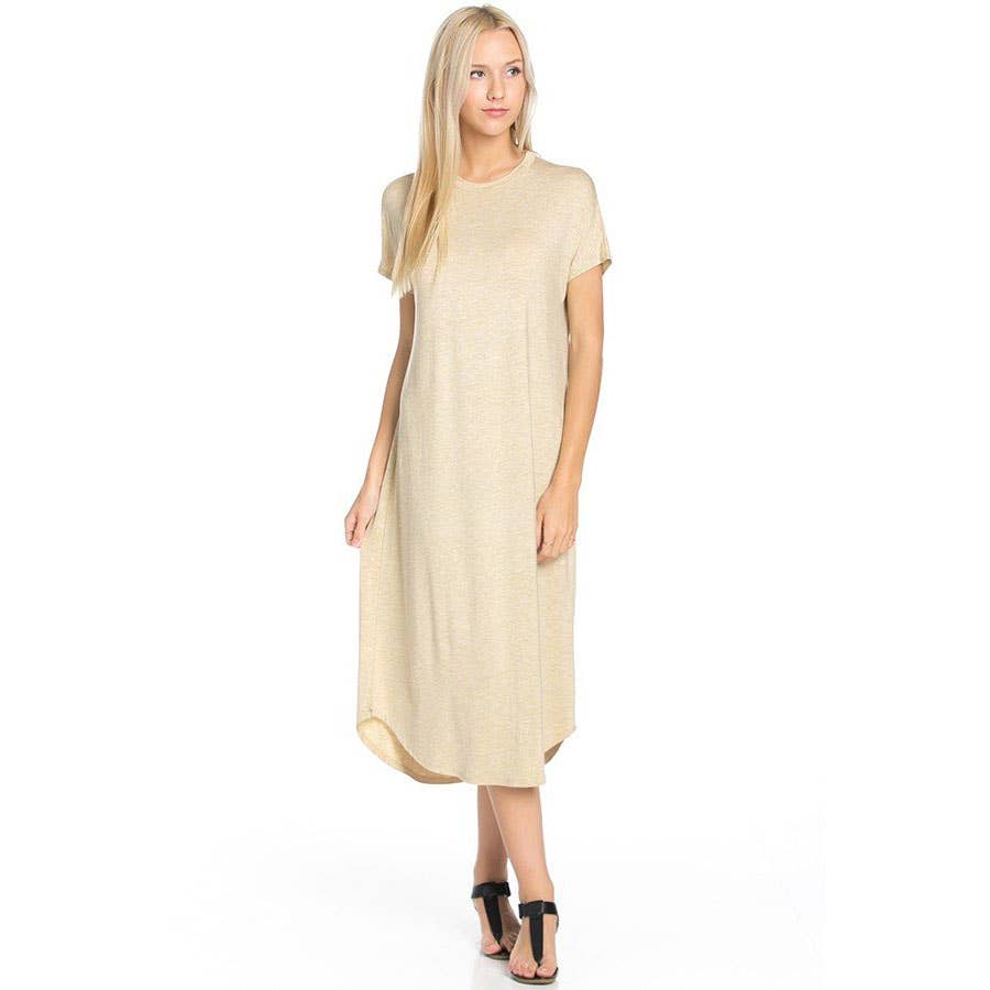 Azules Clothing - Wholesale Dress - Women's - ADM-8252RS Loose fit Crew Neck Hem Midi Dress5