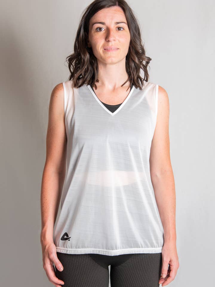 Women's white/transparent tank top for wholesale by Aura Evolution
