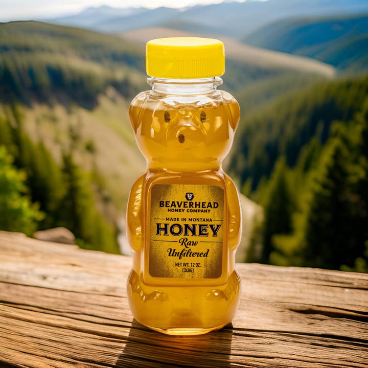 12 oz. Beaverhead Clover Honey Bear for wholesale by Rocky Mountain Honey Co.