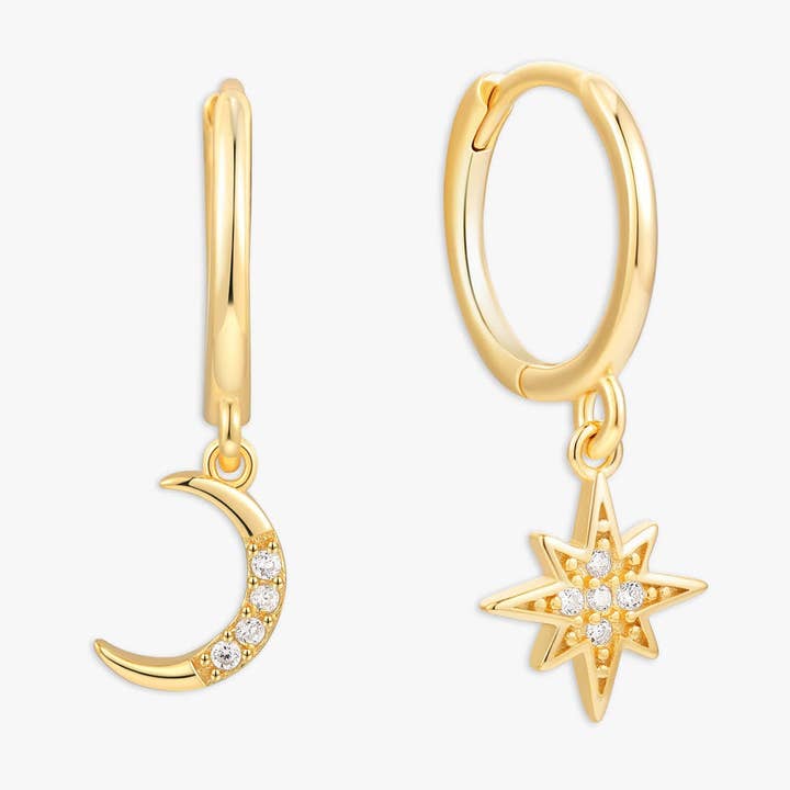 Celestial Duo Dangle Earrings In Gold for wholesale by LEA Jewels