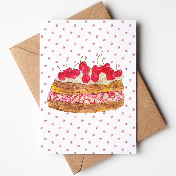 Carte de vœux gâteau aux cerises pour la vente par Rachel Reynolds