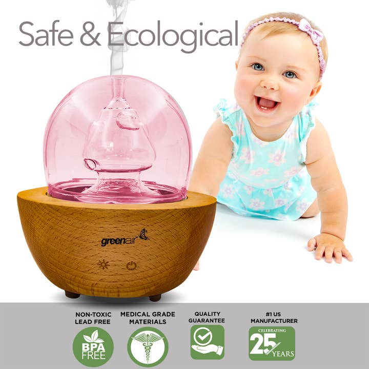 Greenair Inc. - Wholesale Electronic Diffuser - Blown glass and sustainably sourced wood fountain diffuser