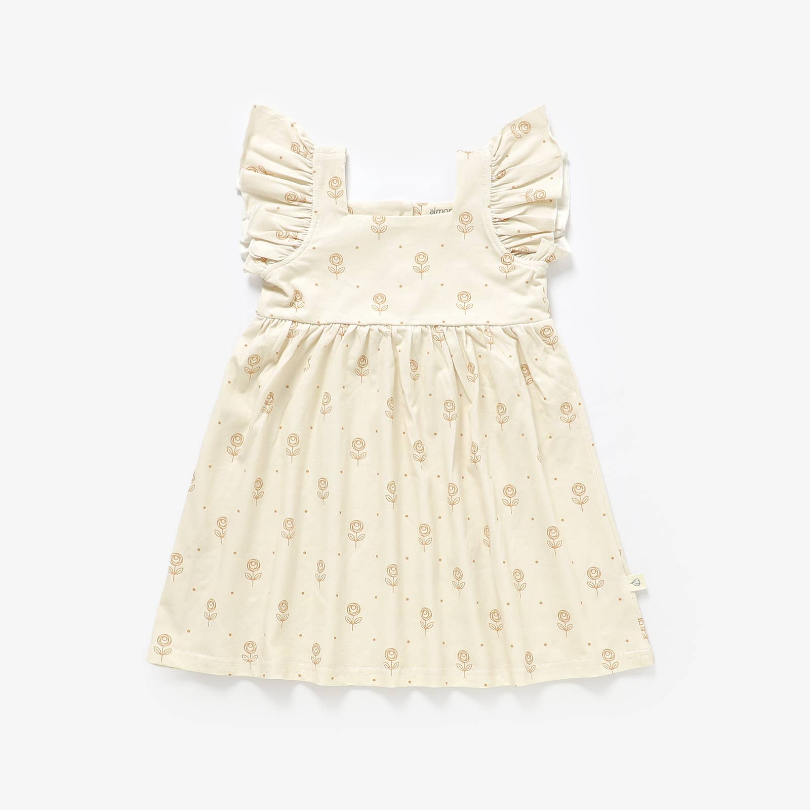 Almond Bud - Wholesale Dress - Kids - Little Girl Flutter Sleeve Rose Dress | Organic Cotton Dress