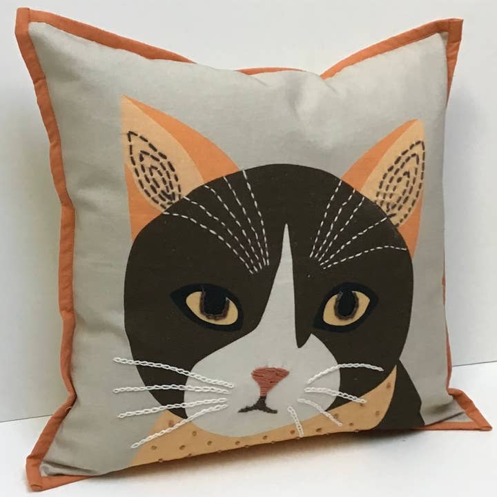 natural habitat - Wholesale Throw/Decorative Pillow - Pillow Applique/Embo 16" Matilda Cat pillow2
