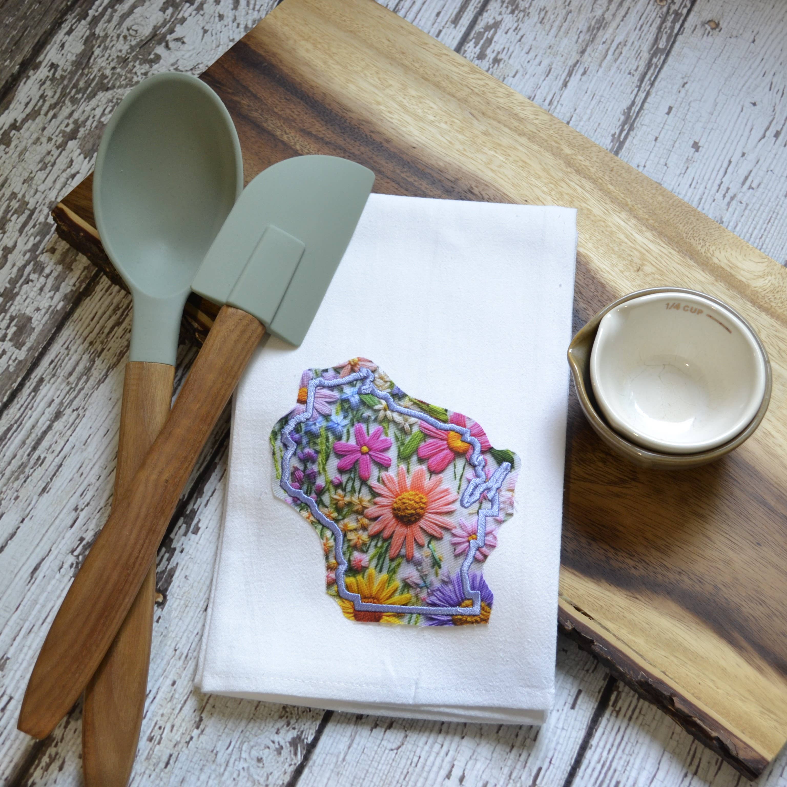SewMuchMoreStore - Wholesale Tea Towel - Embroidered Wildflowers Floral State Towel -Raggy edge4