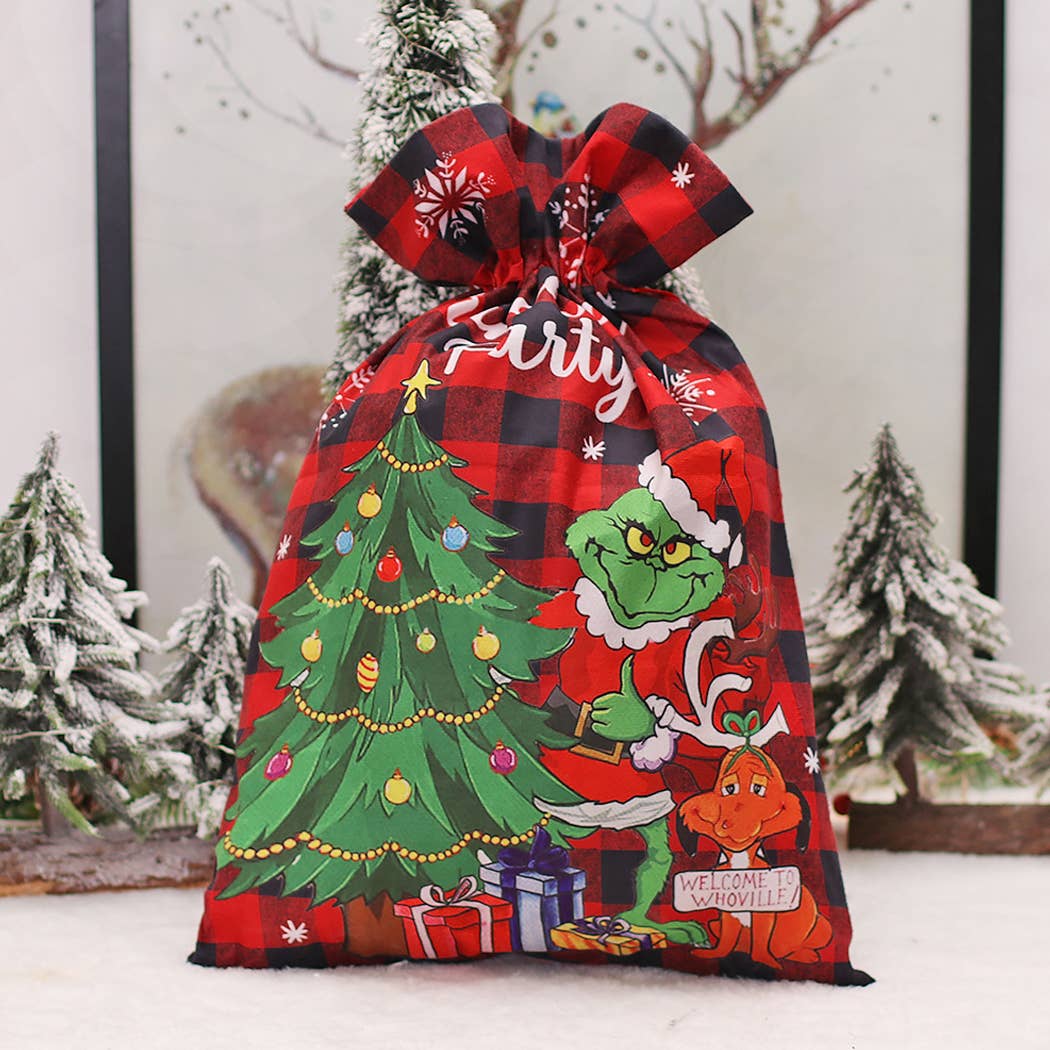 Ailly's garden - Wholesale Gift Sack - Grinch Sacks Santa Gifts Bag Christmas Decor0