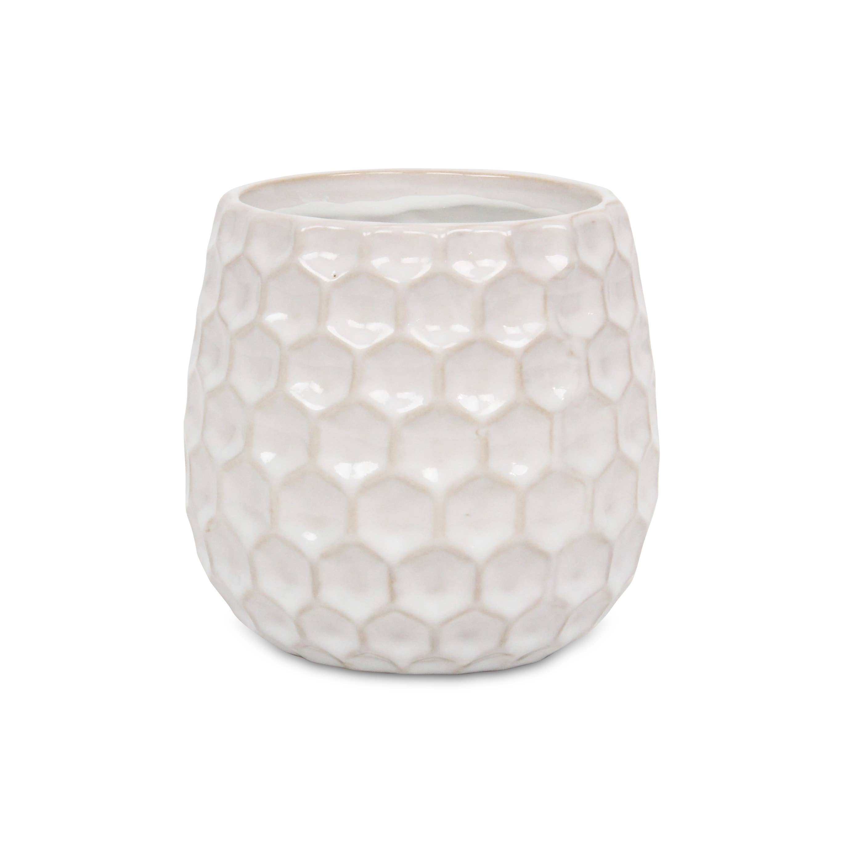 Cheungs Home Decor – Vaso de plantas por atacado – Vaso de cerâmica branco com padrão hexagonal4