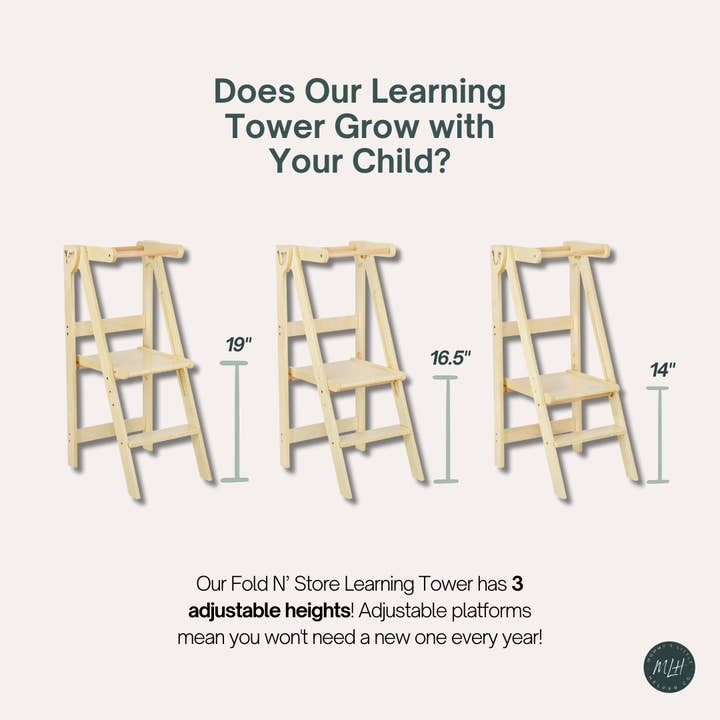 Mommy's Little Helper Co. – Brinquedo de madeira - Crianças por atacado – Torre Natural Dobrável e Ajustável Dupla Larga16