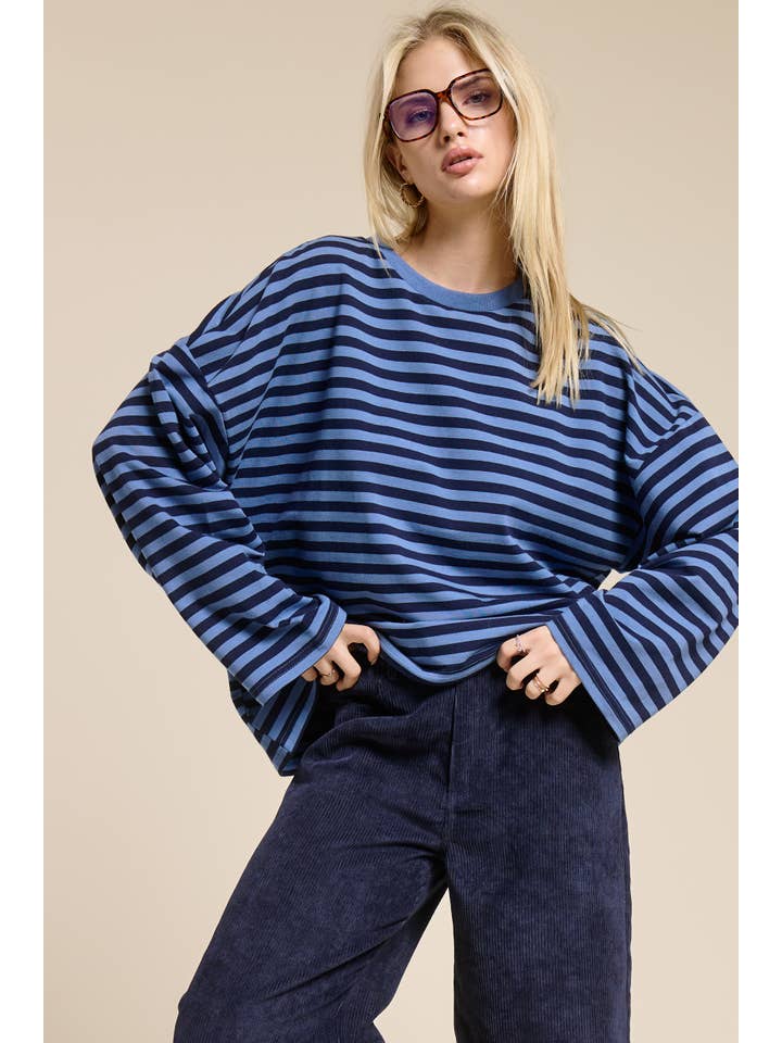 Mimosa - Wholesale Knit Top - Women's - Striped Terry Oversized Long Sleeve Top18