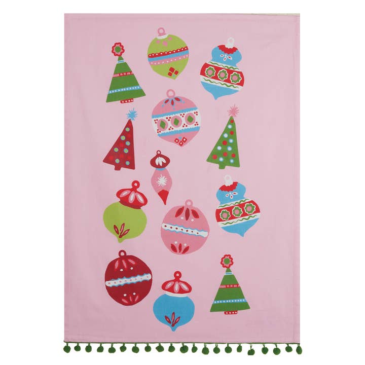Peking Handicraft - Wholesale Tea Towel - Holiday Sparkle Pom Pom Kitchen Towel