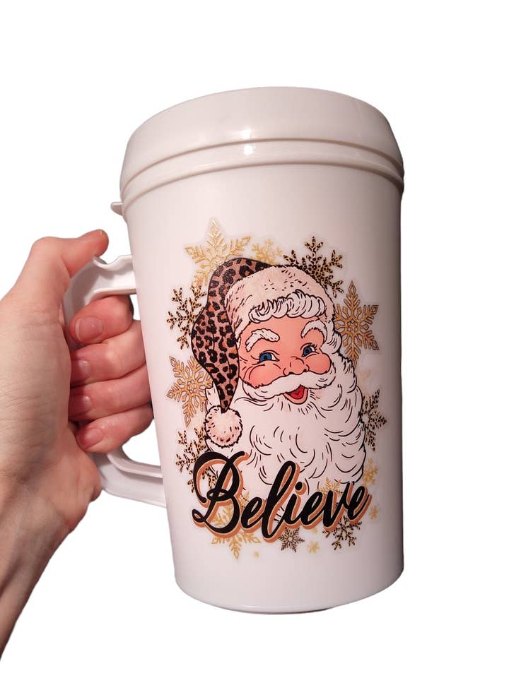 Cheetah Believe Santa HIP SIPS Mega Mug 34oz for wholesale by Scratch Decor
