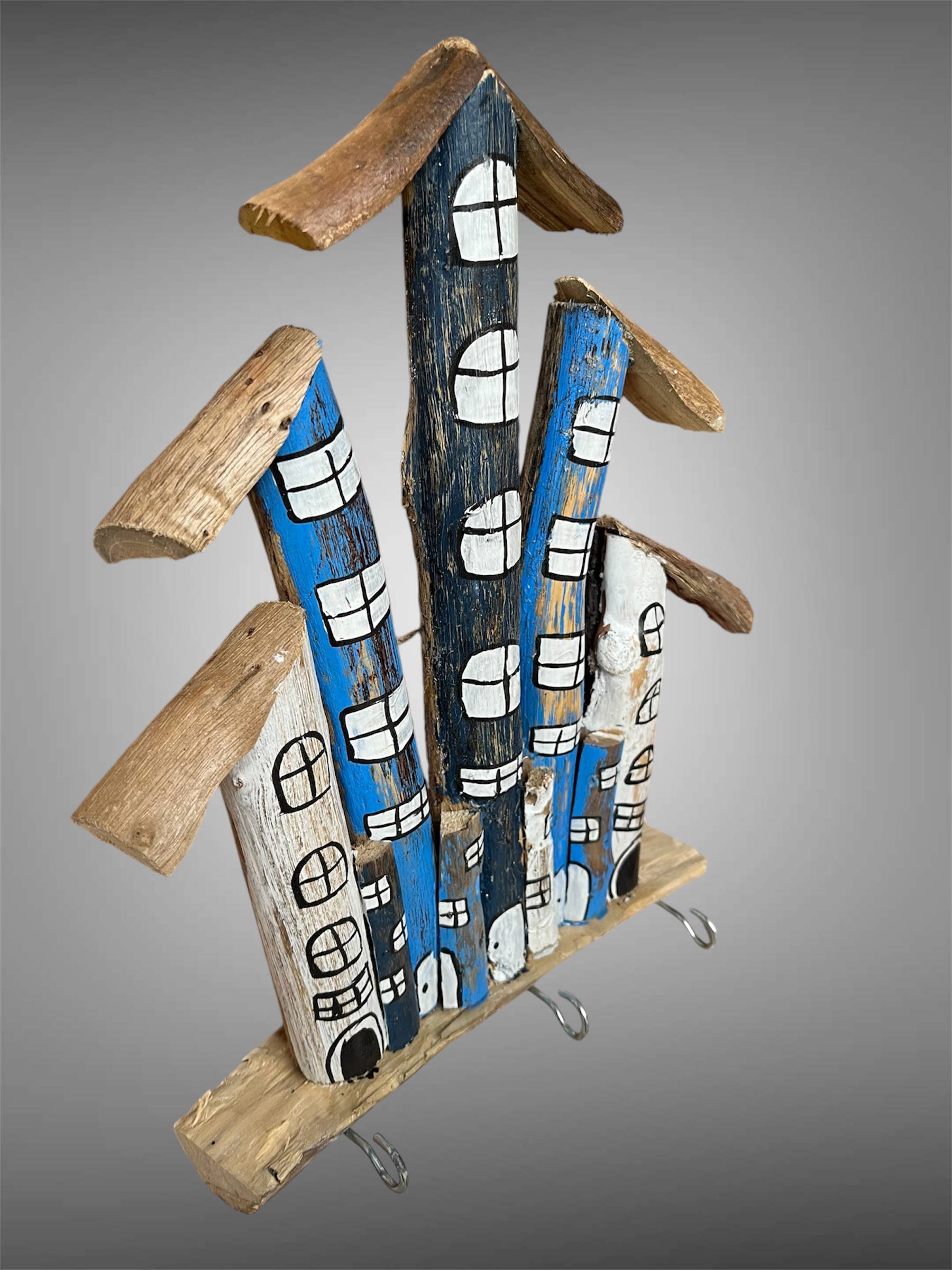 Batik Indah - Wholesale Wall Hook - Painted wood abstract key holder - hanging house from Bali. 1