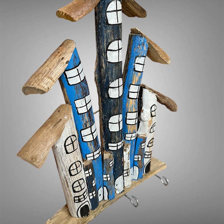 Batik Indah - Wholesale Wall Hook - Painted wood abstract key holder - hanging house from Bali. 1