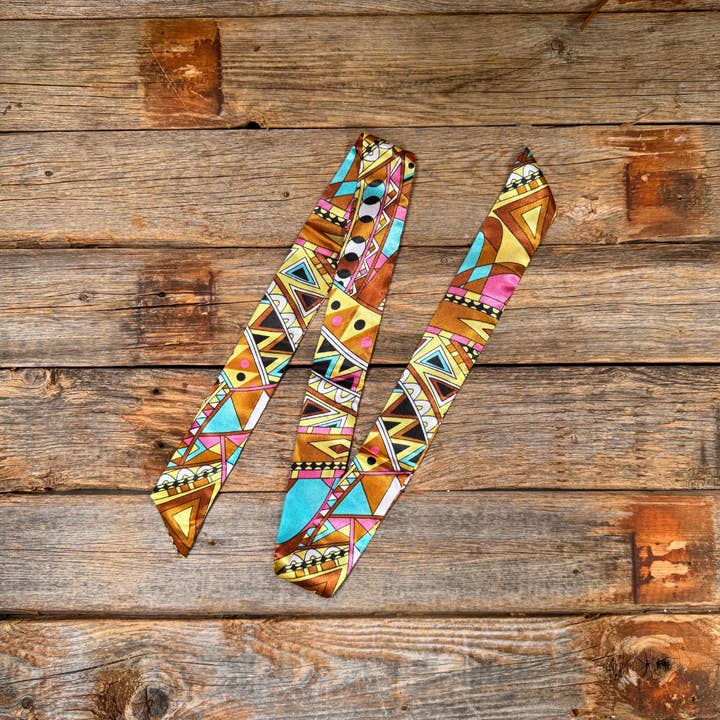 Rodeo Drive - Wholesale Scarf - Unisex - Brown and Yellow Western Skinny Mini Wild Rag Scarf / Cowgirl Necktie #TW3284