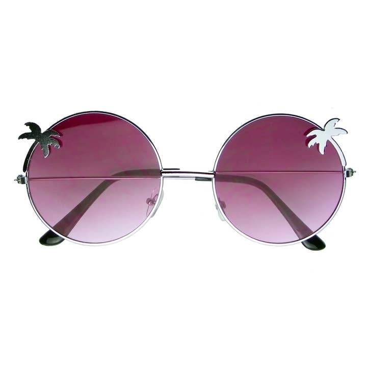 Emblem Eyewear - Wholesale Sunglasses - Women's - Indie Palm Tree Gradient Lens Round Hippie Sunglasses1
