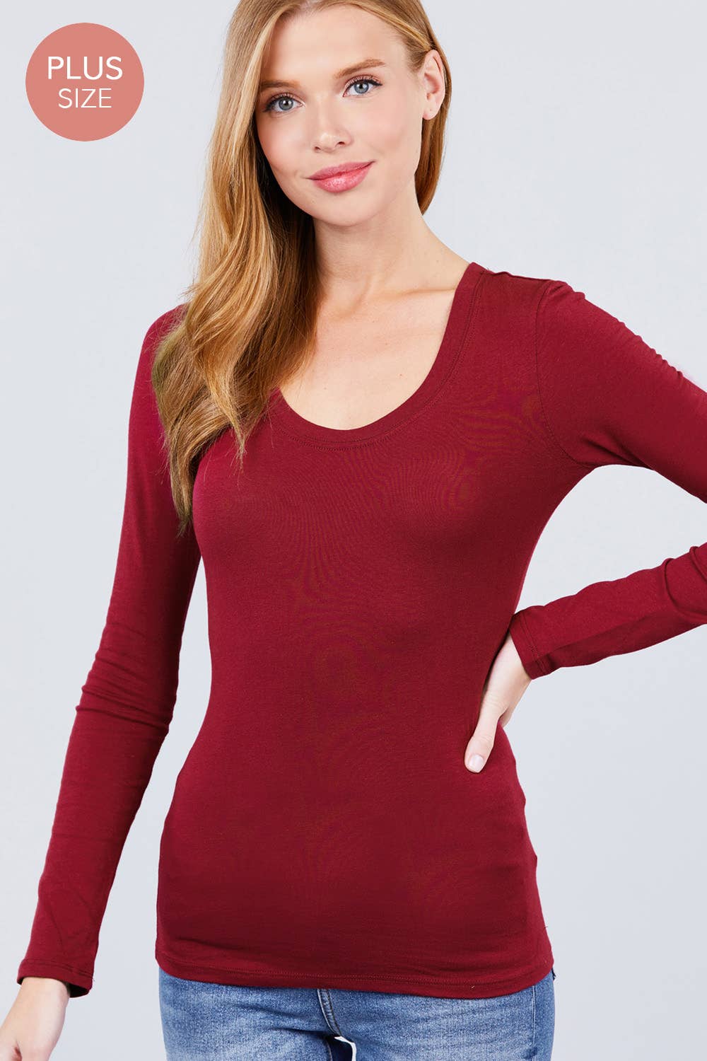 Active Basic | Active USA - Wholesale Knit Top - Women's - [PLUS SIZE] Long Sleeve Scoop Neck Top25