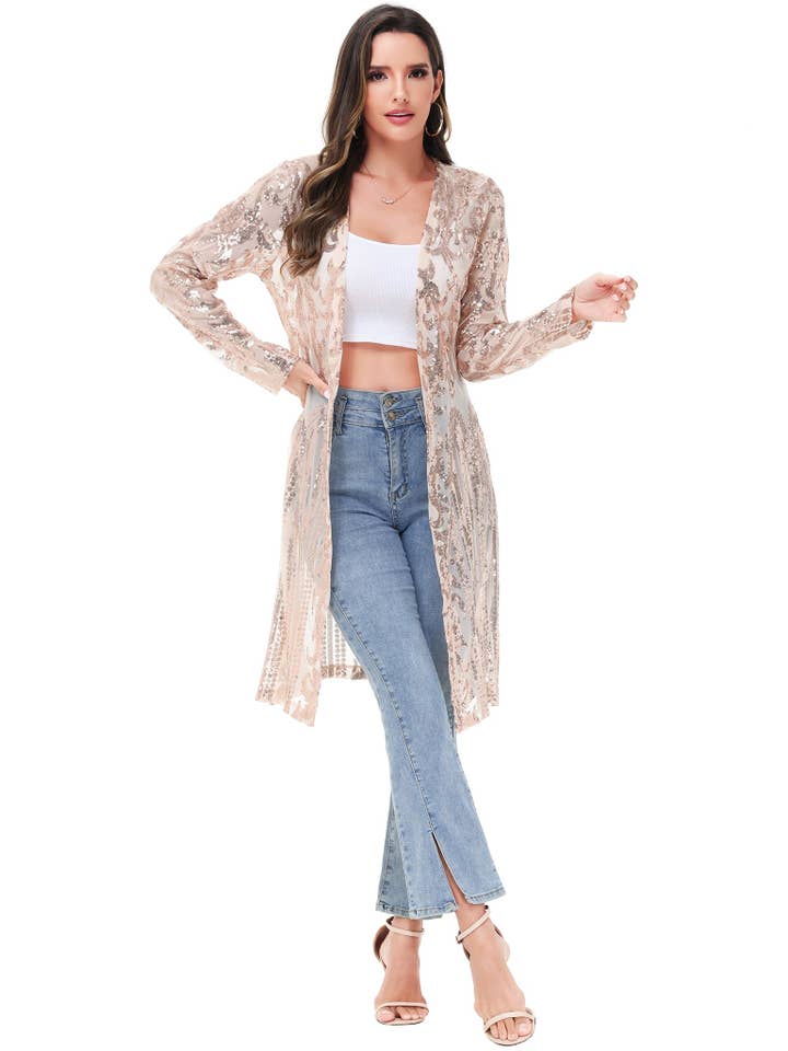 Anna Kaci Wholesale - Wholesale Kimono - Women's - Women's Sparkly Sequin Cardigan Long Sleeve Open Front3