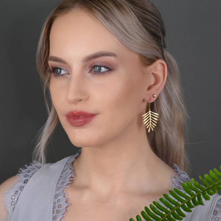 KBD Studio - Wholesale Dangle Earrings - Simple Brass Fern Leaf Earrings2