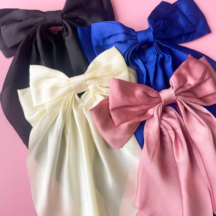 Rock Paper Scissors - Wholesale Hair Bow - Women's - Silky Oversized Ribbon Hair Bow Barrette
