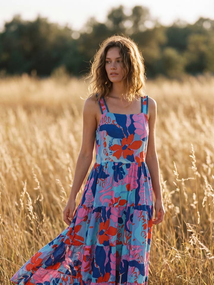 Block Print Sundress Dress – Summer Strap Dress Cotton for wholesale by Humanity Centred Designs