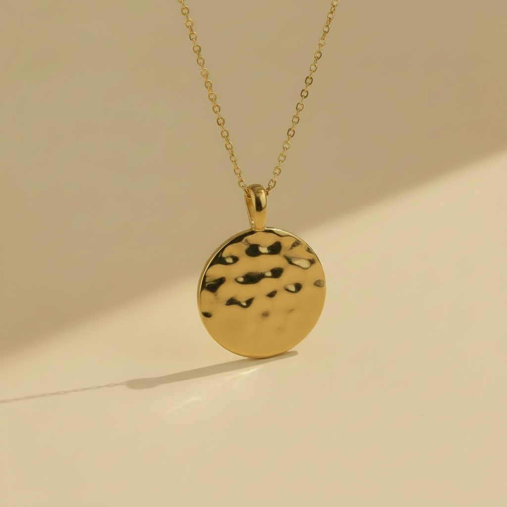 Gold Lunar - Wholesale Pendant/Charm Necklace - Molten Hammered Disc Chain Necklace 18k Gold Plated0