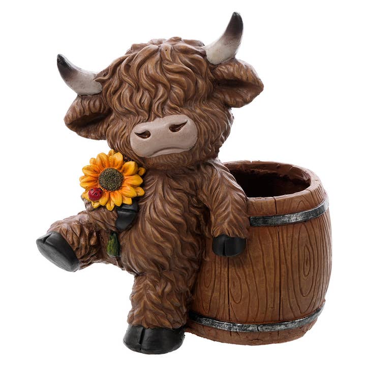 Vaca Highland de 15,5" con maceta para venta al por mayor de Dunn Deals