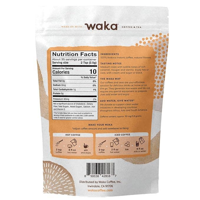Waka Coffee & Tea - Wholesale Instant Coffee/Espresso - Butterscotch Vanilla Premium Instant Coffee 3.5 oz Bag1