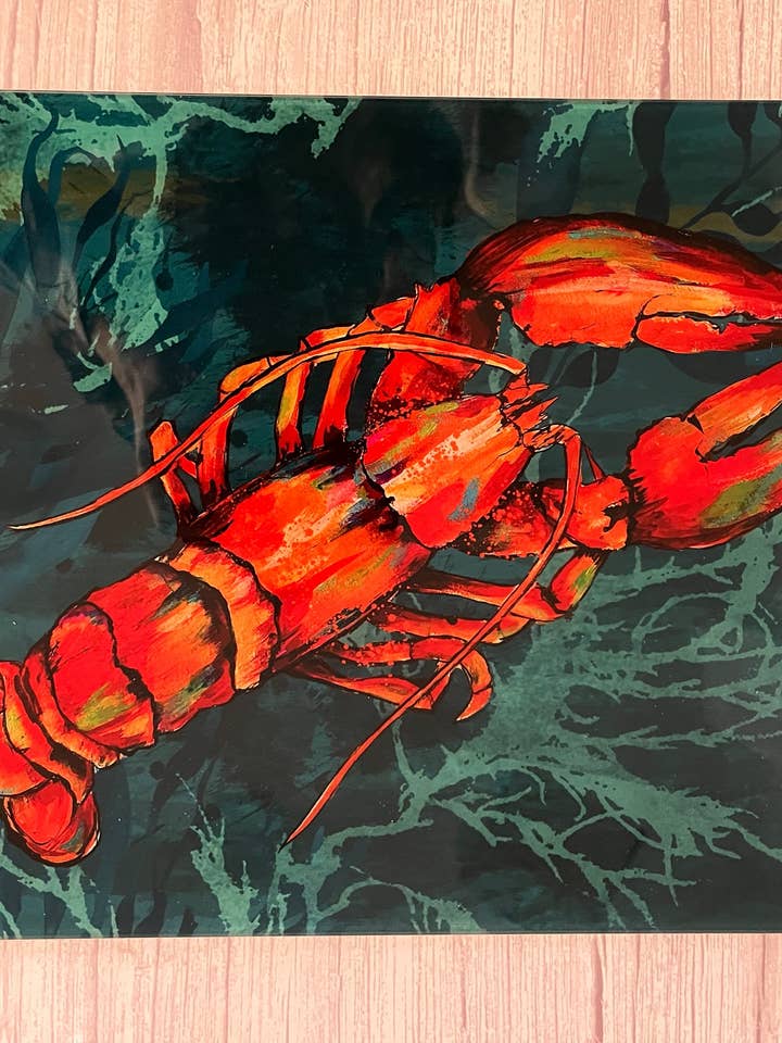 Saveur de table de travail en verre avec magnifique motif de homard pour la vente par Dollyhotdogs