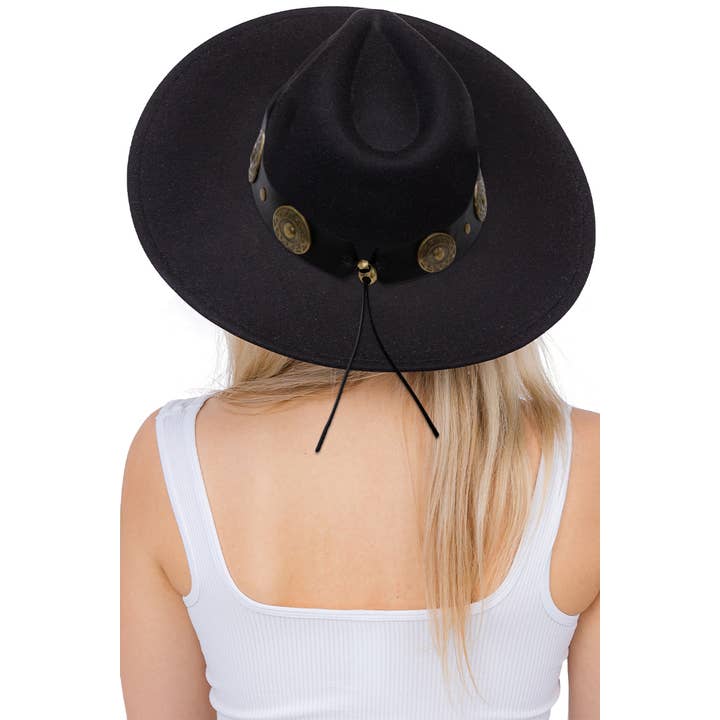 Cap Zone - Wholesale Fedora - Women's - Bronzed Concho Vegan Leather Belt Felt Rancher Hat