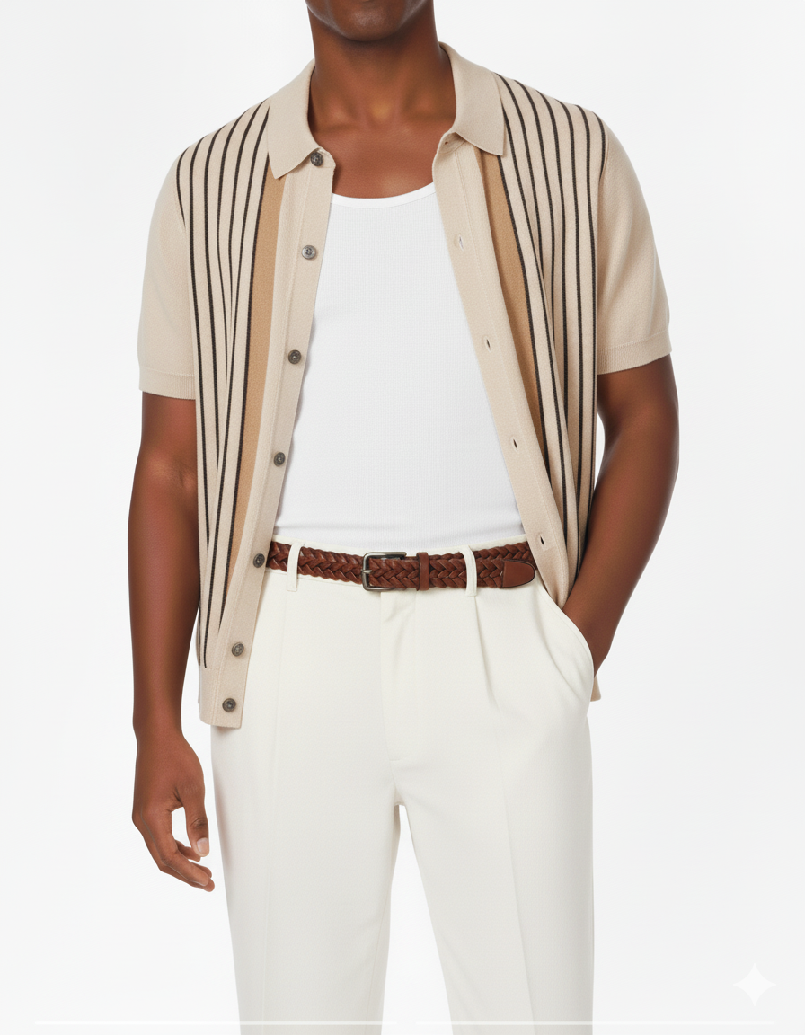 HB BEIGE Men's Textured Polo Shirt for wholesale on Faire0