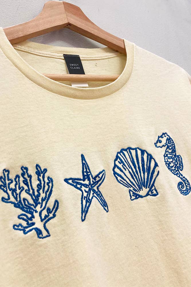 FRENCH VANILLA Embroidered Seashell Tee  for wholesale on Faire1