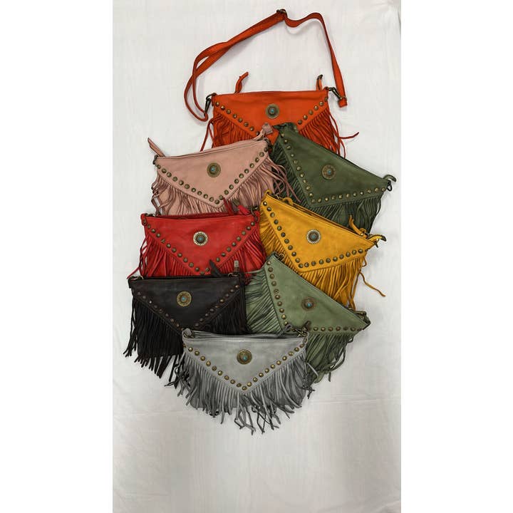 JIJOU CAPRI - Wholesale Crossbody Bag - Women's - 0F651 Italian Vintage Leather Fringed Clutch JIJOU CAPRI0