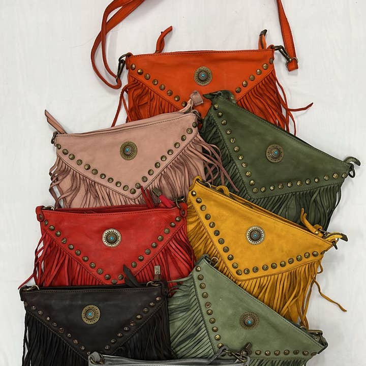 JIJOU CAPRI - Vendita all'ingrosso Borsa a tracolla - Donna - 0F651 Pochette con Frange in Pelle Vintage Italiana JIJOU CAPRI0