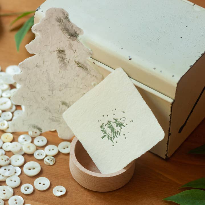 Oblation Papers & Press - Wholesale Christmas Card - Snowy Pine Tree Handmade Paper Letterpress Petite Charm2