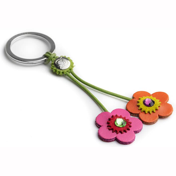 Læder nøglering To blomster for engroshandel hos THE MUSIC GIFTS COMPANY