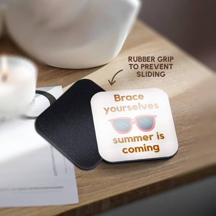 3dRose - Wholesale Coasters - 3dRose, Image of a Sunglasses with Text of Brace yourselves summer is coming, Coaster10